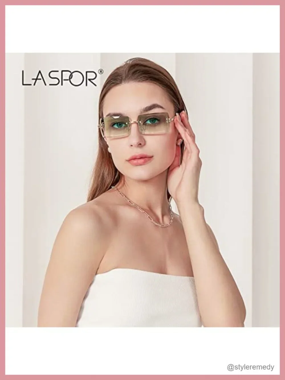Silver Metal Rimless Retro Rectangle Sunglasses UV400 Protection